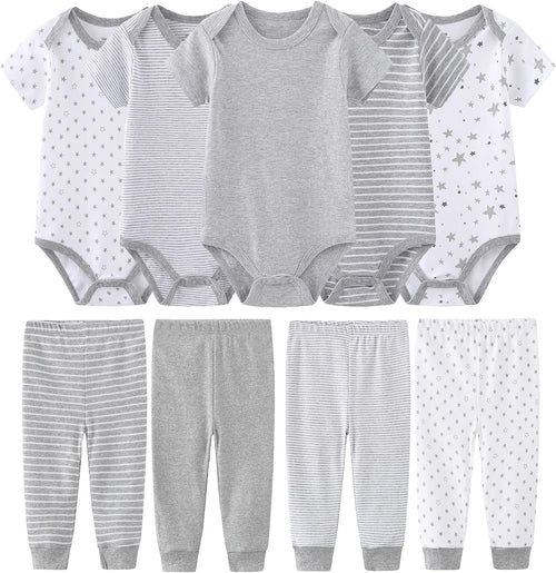 Newborn Baby Clothes Set - Short Sleeve Baby Boy Pants & Girl Bodysuits - Layette Sets